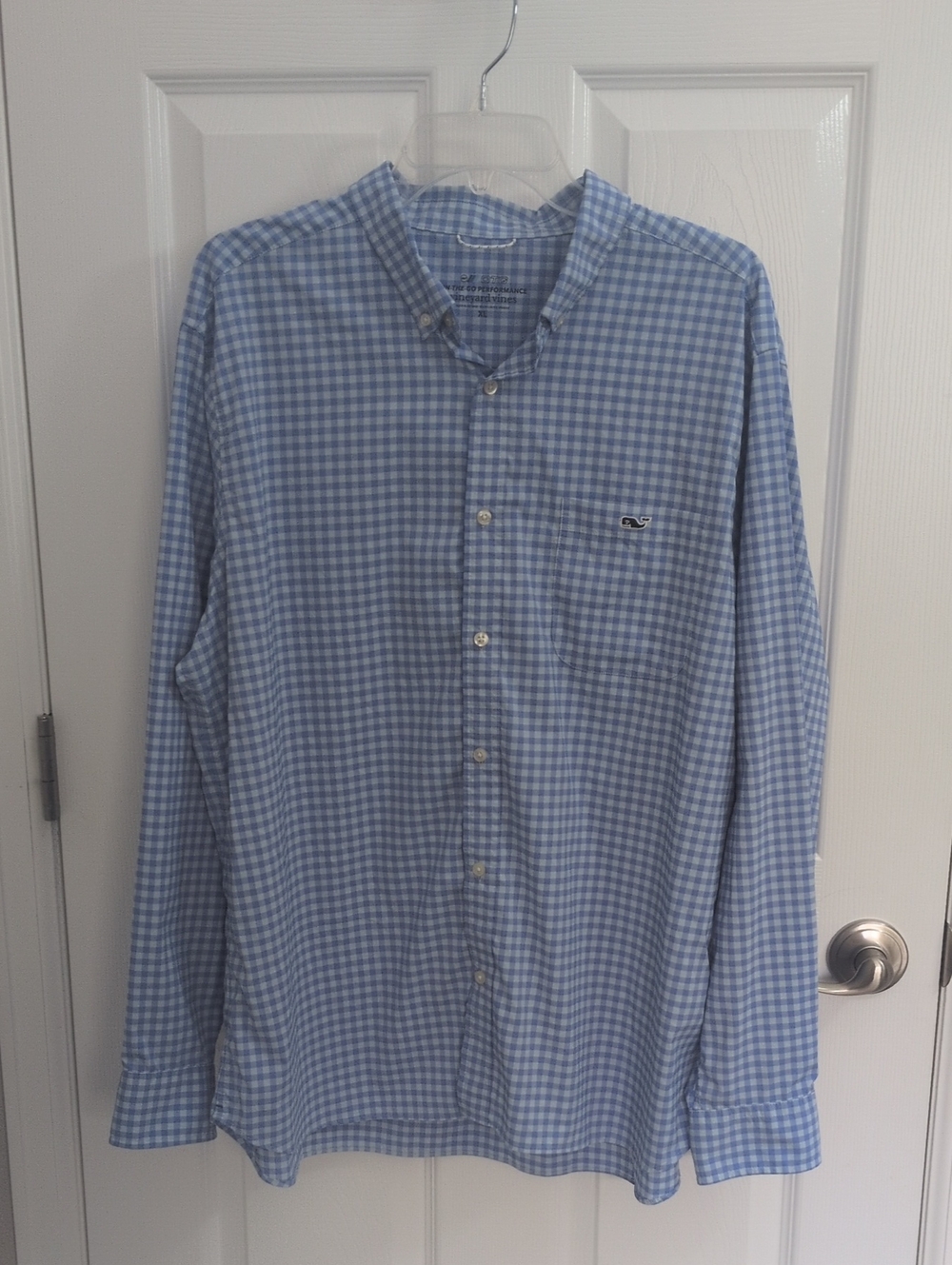 Vineyard Vines On The Go Performance Long Sleeve Button Down - Blue Gingham - XL